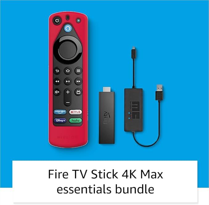 Fire TV Stick 4K Max Essentials Bundle with USB Power Cable and Remote Cover (Red) | Amazon (US)