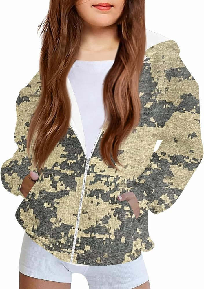 Girls Zip Up Hoodie Sweatshirt Casual Loose Fit Long Sleeve Camouflage Print Lightweight Jacket T... | Amazon (US)