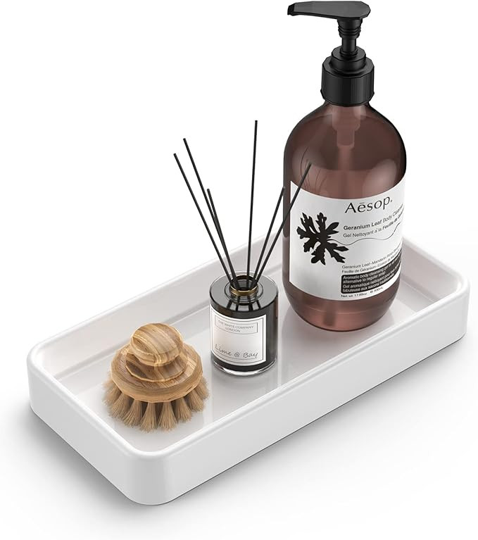 8" - Small Rectangular Vanity Tray for Bathroom - Ceramic Kitchen Soap Tray - Countertop and Vani... | Amazon (US)