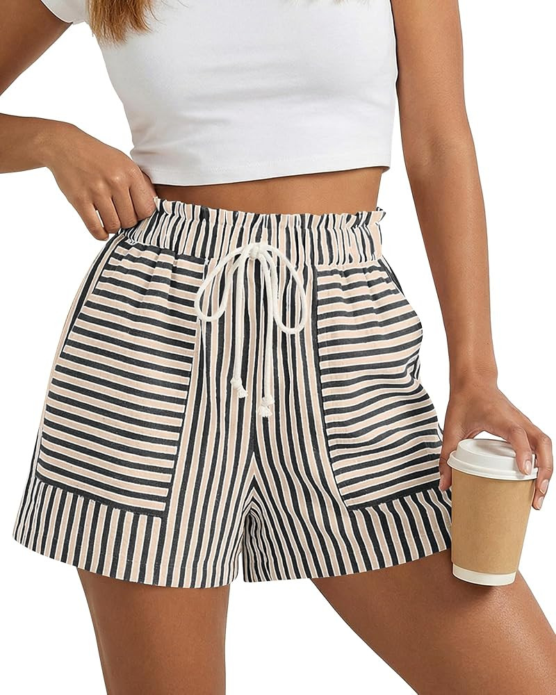 BTFBM Casual Striped Shorts for Women 2026 Spring Summer Elastic Waist Y2K Lounge Pajama Vacation... | Amazon (US)