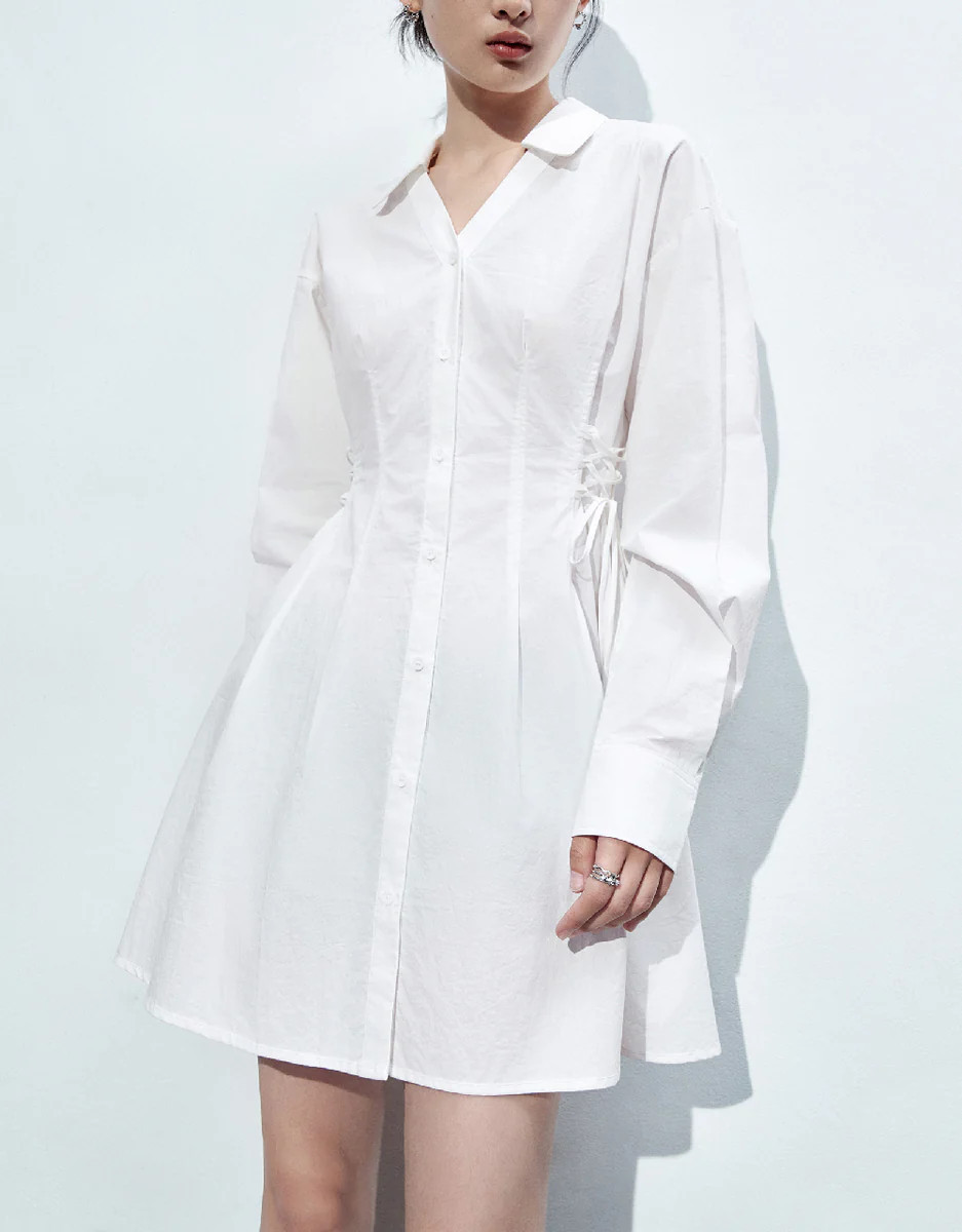 Lace Up Side Skater Shirt Dress | Urban Revivo