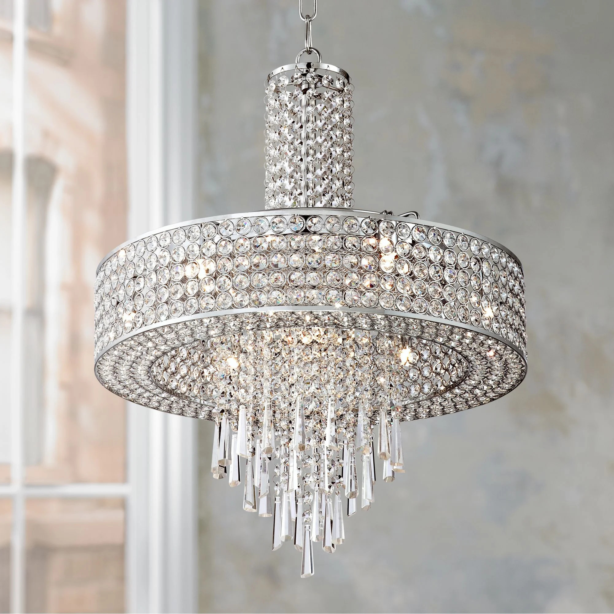 Vienna Full Spectrum Chrome Drum Pendant Chandelier 19 1/2" Wide Modern Crystal Halogen 9-Light F... | Walmart (US)