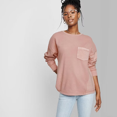 Women's Long Sleeve Round Neck Boxy Tunic T-Shirt - Wild Fable™ Pink M | Target
