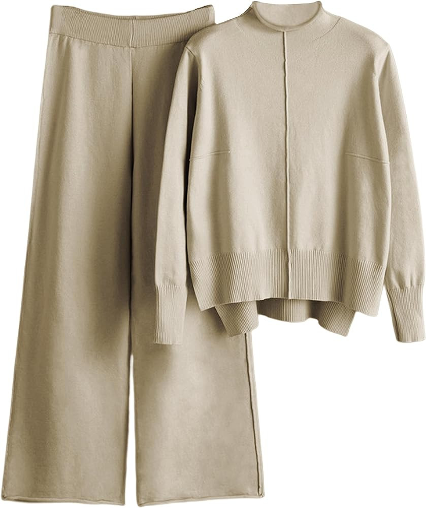 IMCTAH Women's 2 Piece Outfits Sweatsuit Mock Neck Pullover Top Wide Leg Pants Tracksuit Lounge S... | Amazon (US)