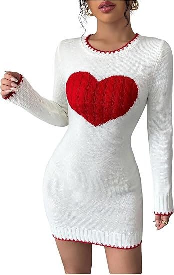 Floerns Women's Heart Sweater Dress Crewneck Knitted Fall Bodycon Mini Dresses | Amazon (US)