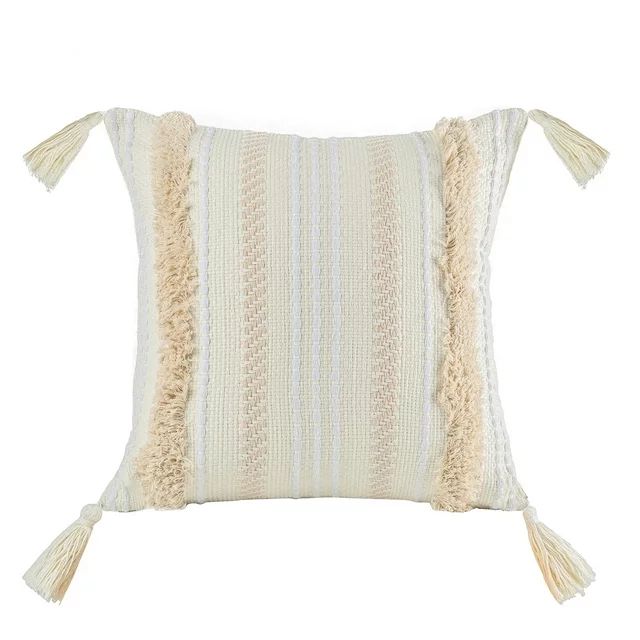 Phantoscope Boho Woven Tufted with Tassel Series Decorative Throw Pillow, 18" x 18", Cream White ... | Walmart (US)