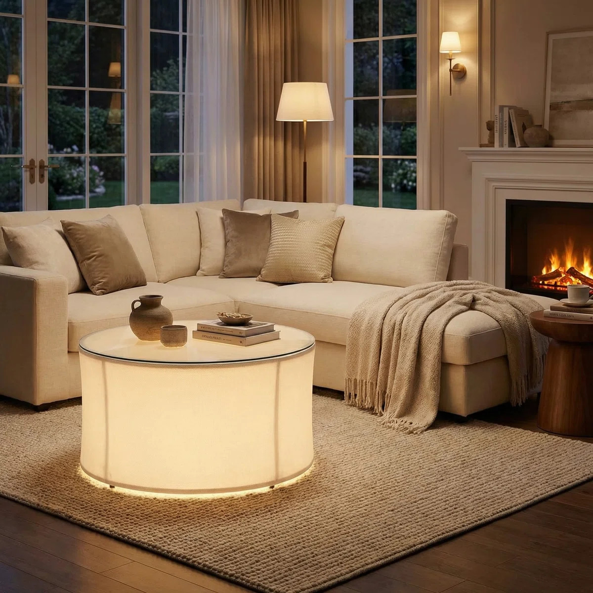 29"W Round Coffee Table With Adjustable LED Light, Glass Coffee Table | Wayfair North America
