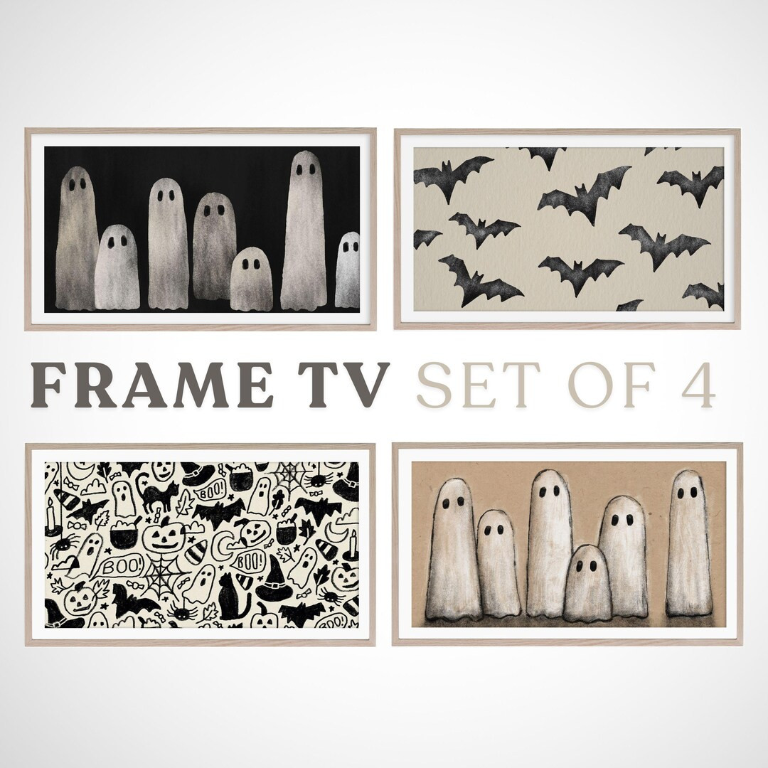 Frame TV Neutral Halloween Art Bundle, Set of 4 Black and White Fall Samsung Frame TV Art, Samsun... | Etsy (US)