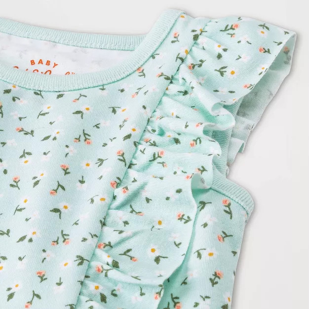 Baby Girls' Ditsy Floral Ruffle Bodysuit - Cat & Jack™ Mint Green | Target