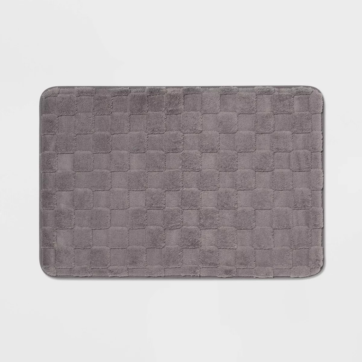 20"x30" Everyday Checked Cushion Bath Mat Gray - Room Essentials™: Microfiber, Non-Slip, Machin... | Target