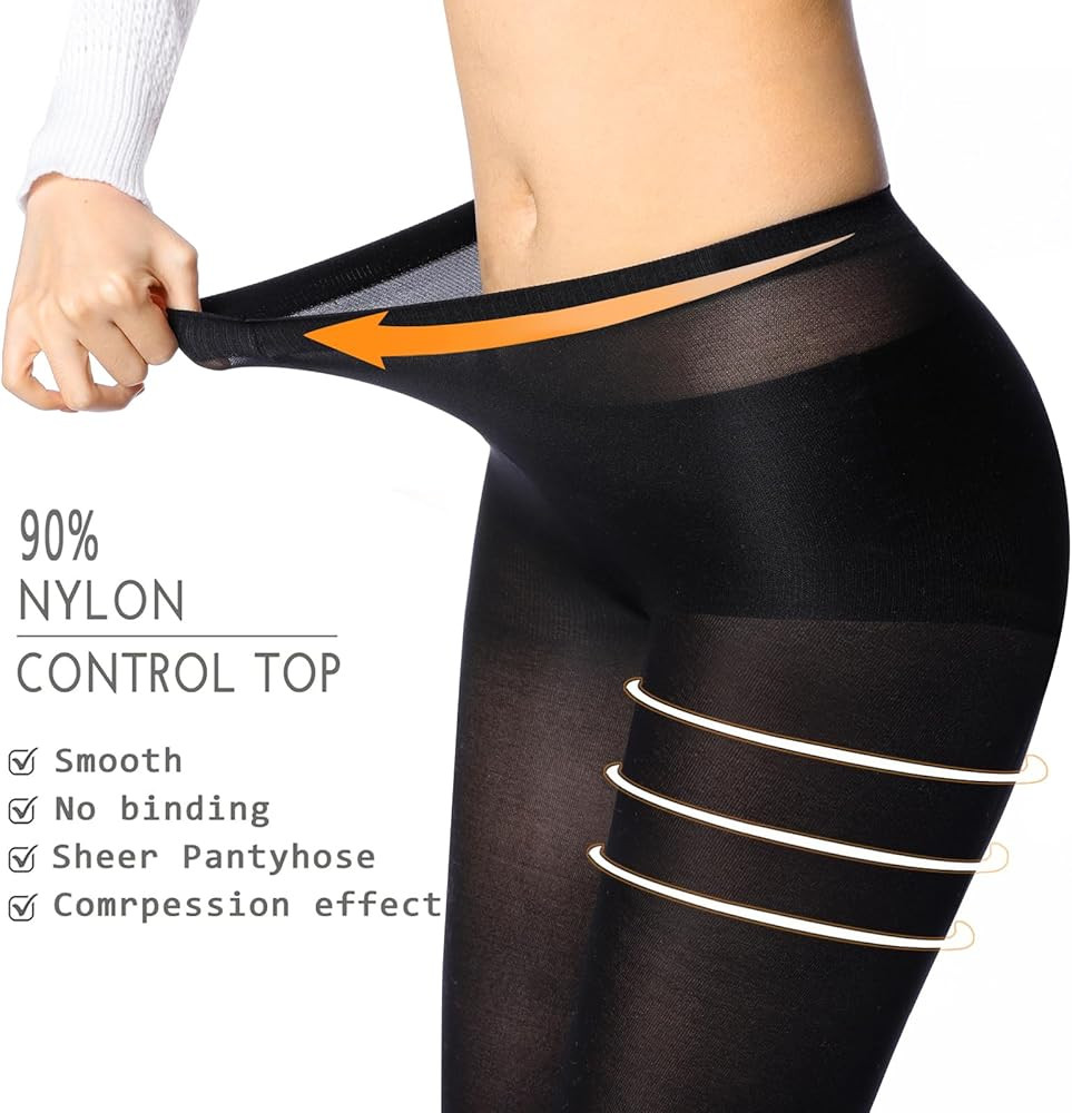 2 Pairs tights for women tummy control, Control Top Microfiber 40D Semi Opaque tights for women | Amazon (US)