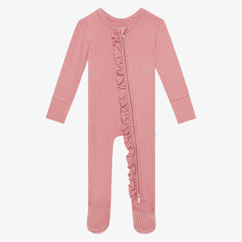 Solid Ribbed Pink Baby Footie Pajamas | Dusty Rose Ribbed | Posh Peanut