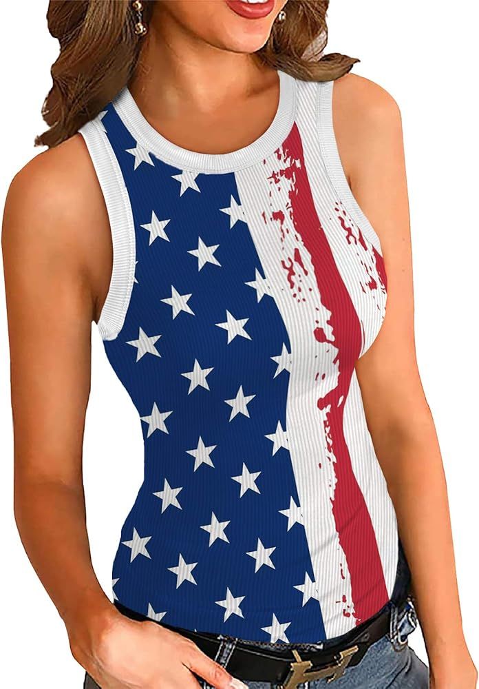 XIEERDUO Womens Tank Tops Ribbed Sleeveless Summer Shirts Round Neck Stretch | Amazon (US)