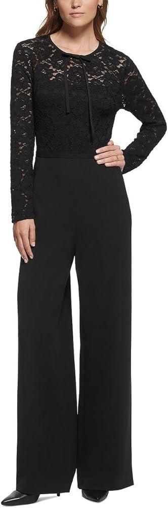 KARL LAGERFELD Paris Womens Lace Bodice Long Sleeve Jumpsuit Black 0 | Amazon (US)