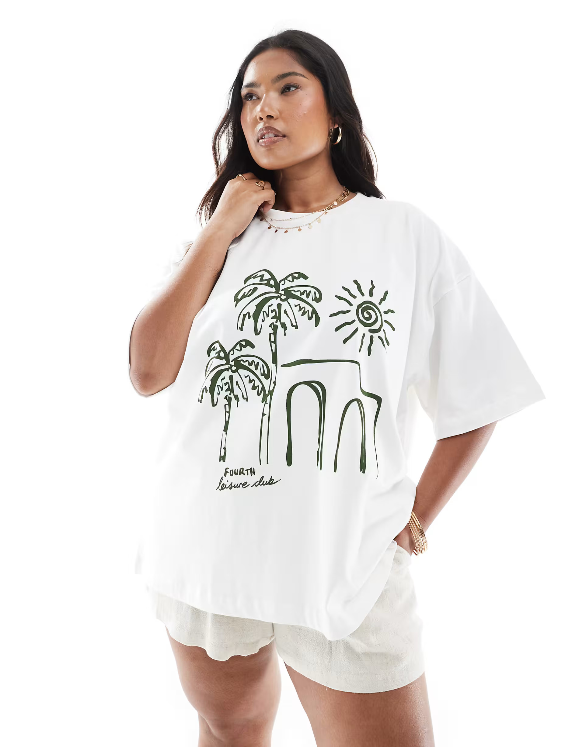 4th & Reckless Plus palm print oversized t-shirt in off white | ASOS | ASOS (Global)