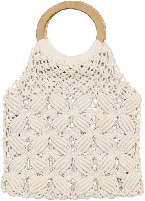 minkissy Handmade Cotton Rope Tote Bag for Women Boho Woven Handbag Soft Crochet Shoulder Bag for... | Amazon (US)