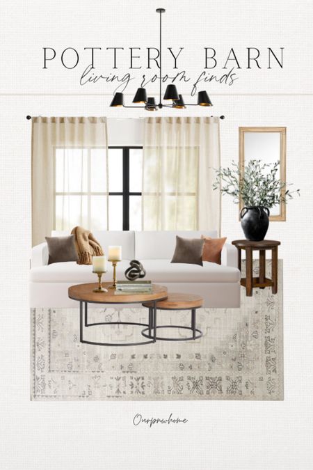 Living room inspiration with Pottery Barn finds!

Neutral couch, sofa, nesting coffee tables, end table, wall mirror, chandelier, velvet throw pillows, fringe blanket, pillar candlesticks, decorative book bundle, decorative object, black vase, faux olive branches, greenery, area rug, sheer curtains

#LTKFind #LTKstyletip #LTKhome