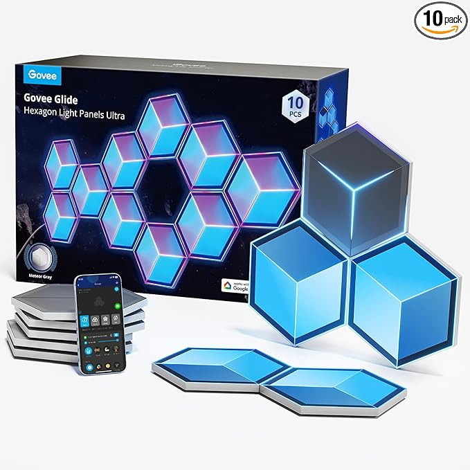 Govee Glide Hexagon Light Panels Ultra, RGBIC 3D Wall Lights with DIY Program, 60 Scenes and 129 ... | Amazon (US)