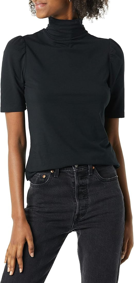 Amazon Essentials Women's Cotton Modal Draped Puff Sleeve Turtleneck | Amazon (US)