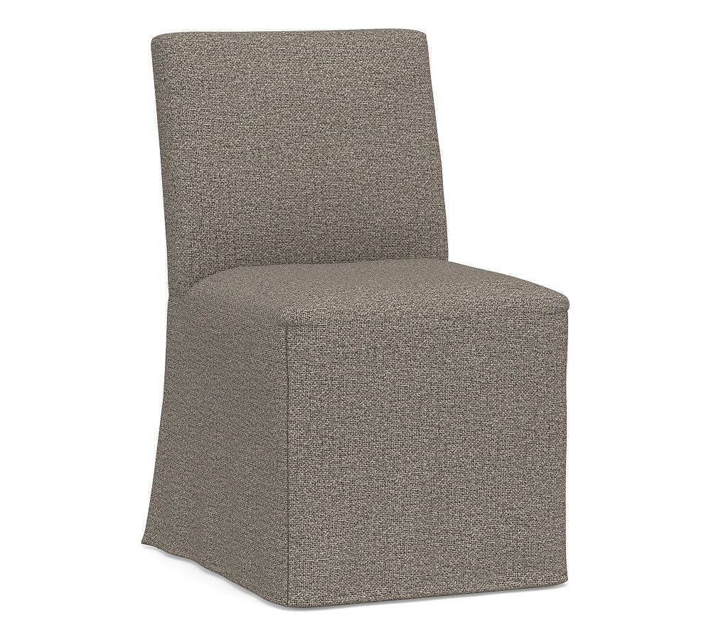 Classic Dining Side Chair Long Slipcover Only, Performance Chateau Basketweave Light Gray | Pottery Barn (US)