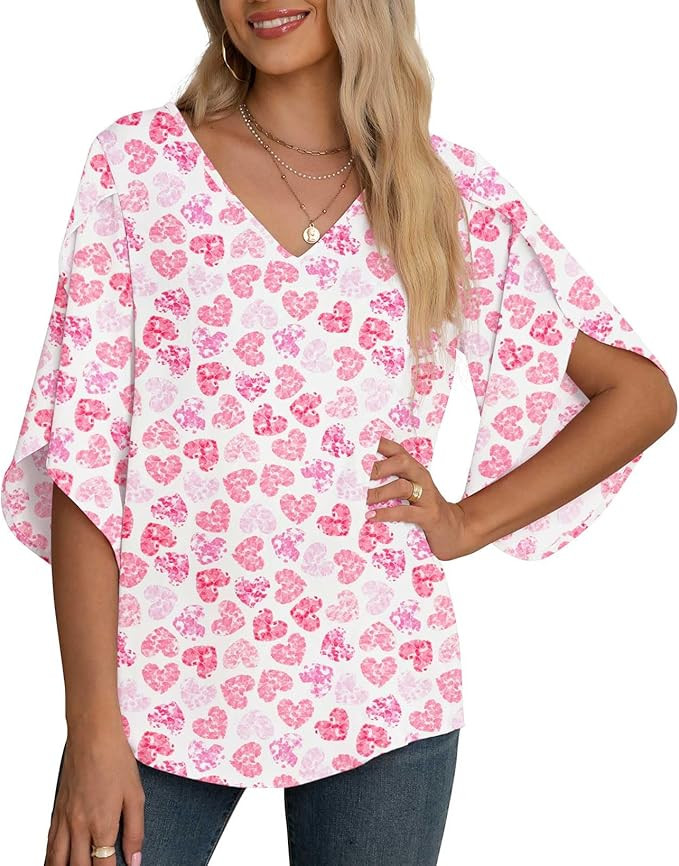 Jouica Women Blouses Casual Chiffon Tops Summer 3/4 Ruffled Sleeve Blouse for Women       
      ... | Amazon (US)