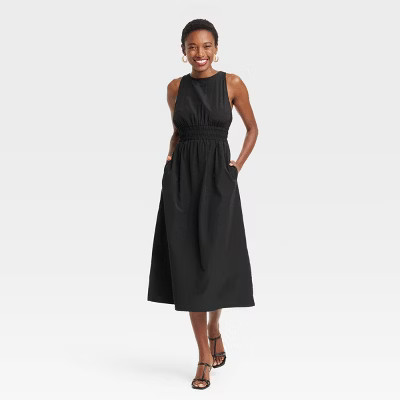 Women's Poplin Cross Back Midi Dress - A New Day™ Black M | Target