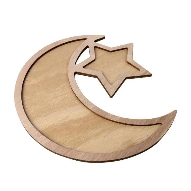 Ramadan Tray Wooden Rustic Crescent Moon Star Eid Mubarak Party Serving Tableware Tray Table Deco... | Walmart (US)