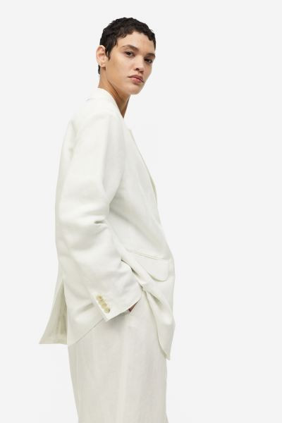 Oversized linen-blend blazer - White - Ladies | H&M GB | H&M (UK, MY, IN, SG, PH, TW, HK)