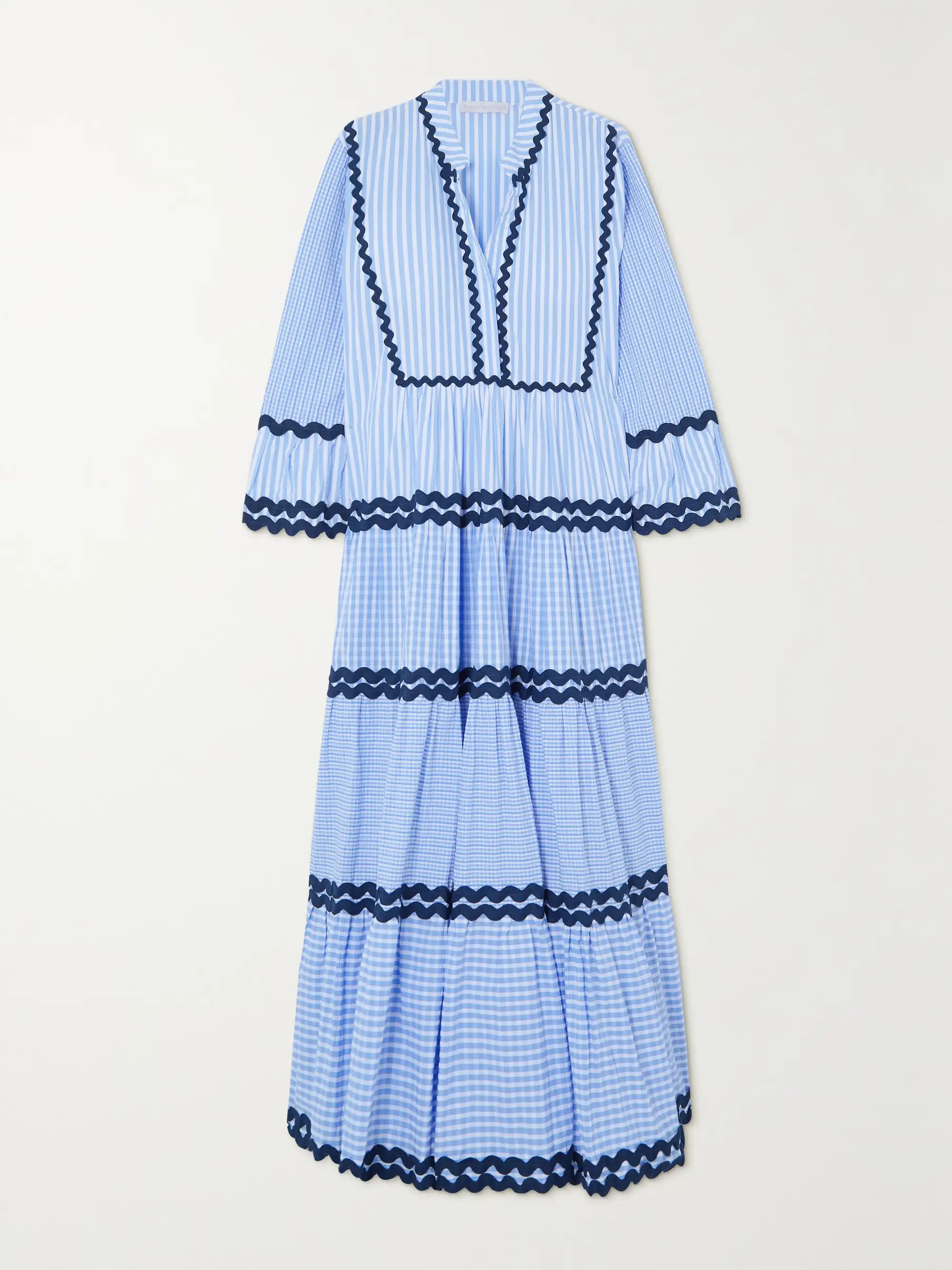Milos ric rac-trimmed striped checked cotton maxi dress | NET-A-PORTER (US)