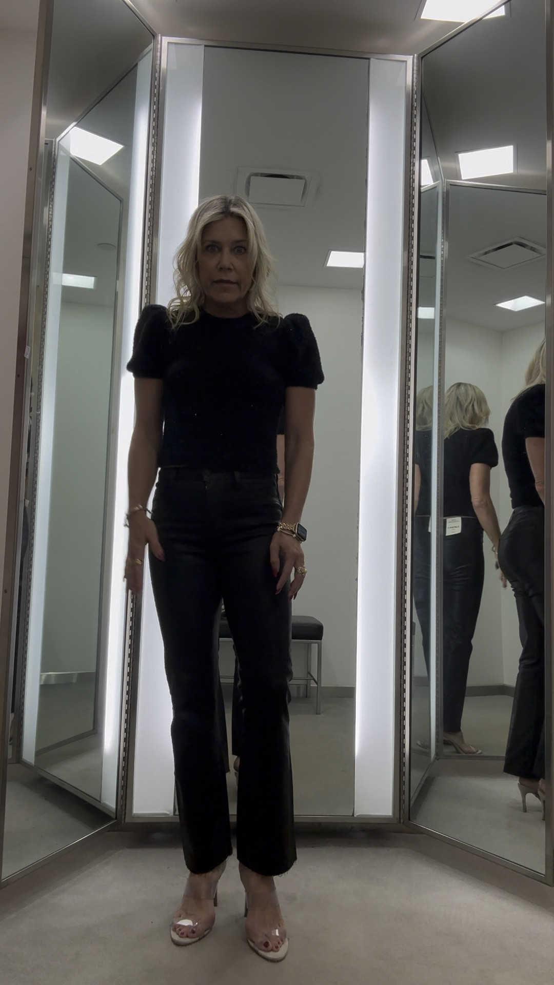 The luxe look of coated jeans + embellished sweater is perfect to wear over the holidays or out with girlfriends. Love the feel of these coated jeans. I went for an all black outfit but you could do this in any color.

#LTKHoliday #LTKOver40