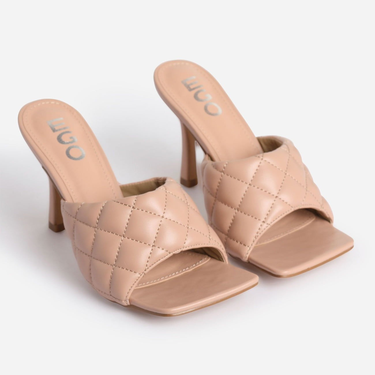 Tropez Square Toe Quilted Heel Mule In Nude Faux Leather | EGO Shoes (US & Canada)