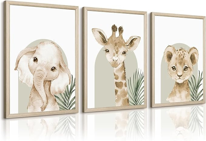 Animal Wall Art Pictures Baby Nursery Canvas Wall Art Decor Safari Animal Prints Jungle kids Wall... | Amazon (US)