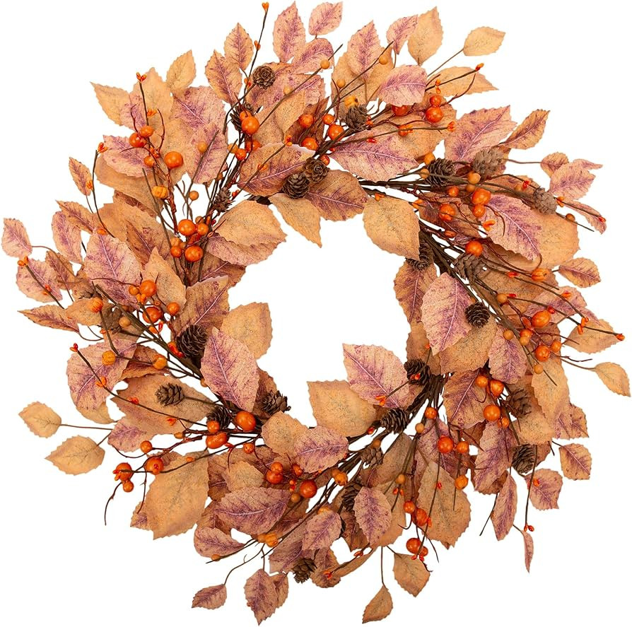 VGIA 18 Inch Fall Leaves Wreath Fall Wreath Autumn Wreath for Front Door with Fall Leaves Artific... | Amazon (US)