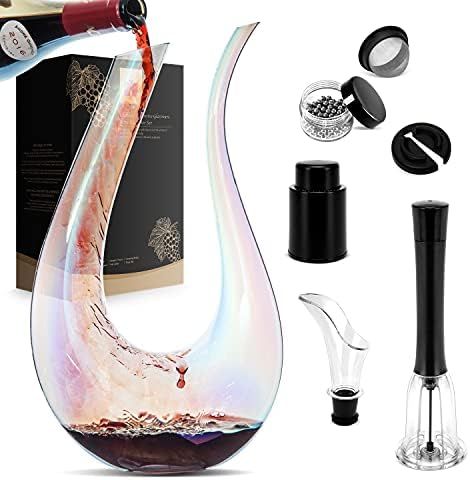 Wine Decanter Set, 1200ml Red Wine Iridescent Carafe With Bottle Opener, Stopper, Cleaning Beads and | Amazon (US)