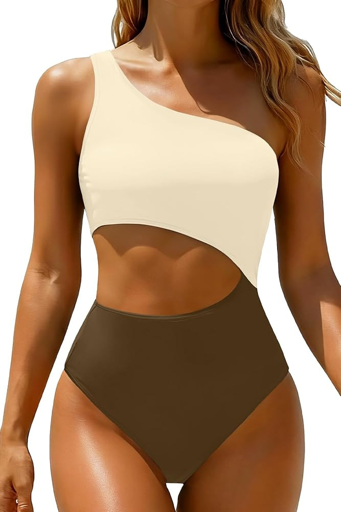 Women's One Piece Swimsuit- One Shoulder Bathing Suit Cutout Tummy Control Swimwear | Amazon (US)