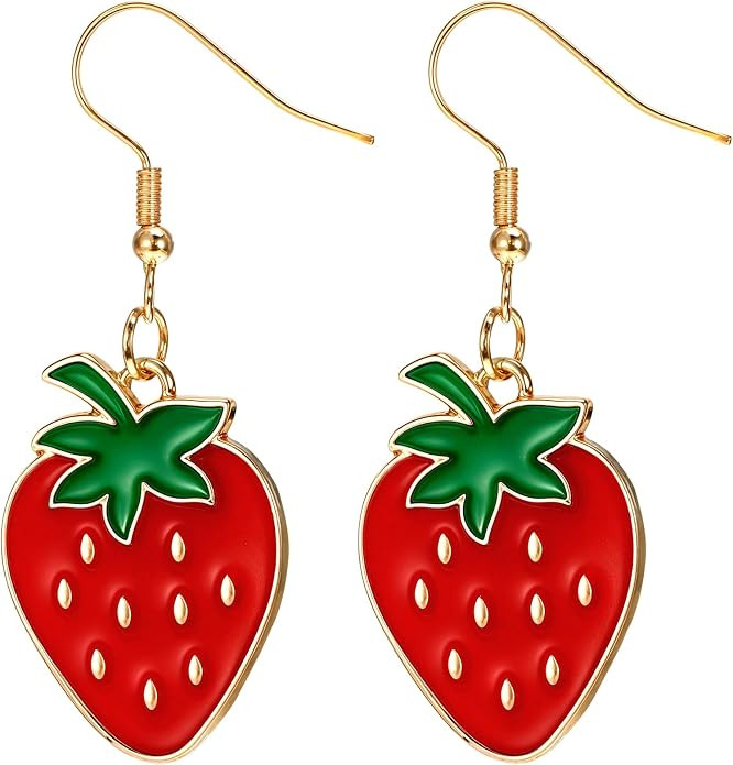Strawberry Earrings Enamel Strawberry Dangle Drop Earring for Women Fruits Earrings | Amazon (US)