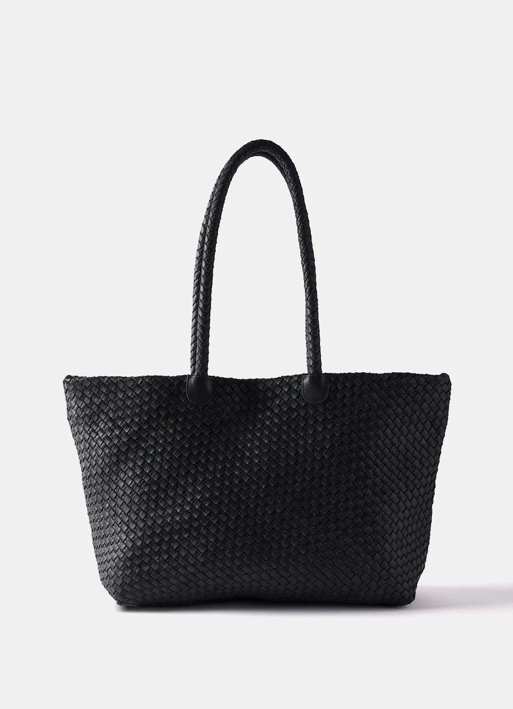 Black Leather Woven Tote Bag | Mint Velvet