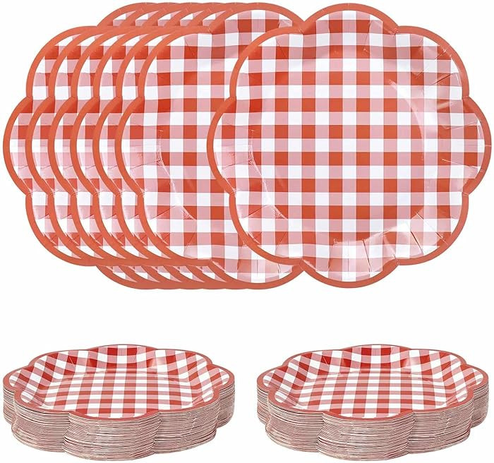Amazon.com: SietDESEO 50 PCS Red Gingham Paper Plates 7 Inch Red and White Scalloped Dessert Plat... | Amazon (US)