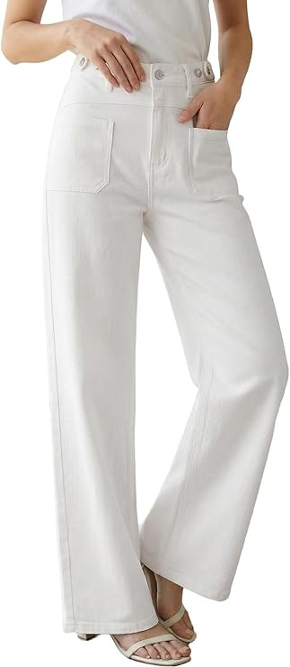 Arach&Cloz Womens Lyocell Cotton Denim Adjustable Waist Stretchy Spring Wide Leg Jeans | Amazon (US)