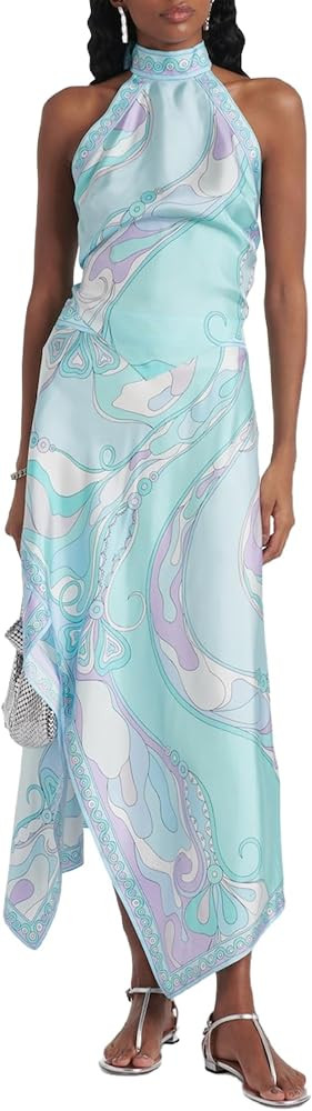 Sexy Two Piece Skirt Set for Women Printed Satin Halter Tops and Irregular Maxi Skirts Vacation O... | Amazon (US)
