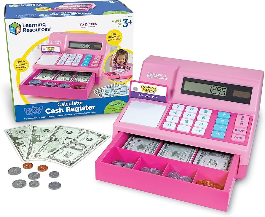 Learning Resources Pretend & Play Calculator Cash Register Pink - 73 Pieces, Ages 3+, Cash Regist... | Amazon (US)