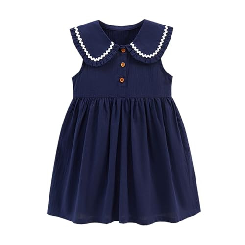 HILEELANG Toddler Girl Sleeveless Dress Summer Navy Blue Peter Pan Collar Button Front School Sundress 4T | Amazon (US)