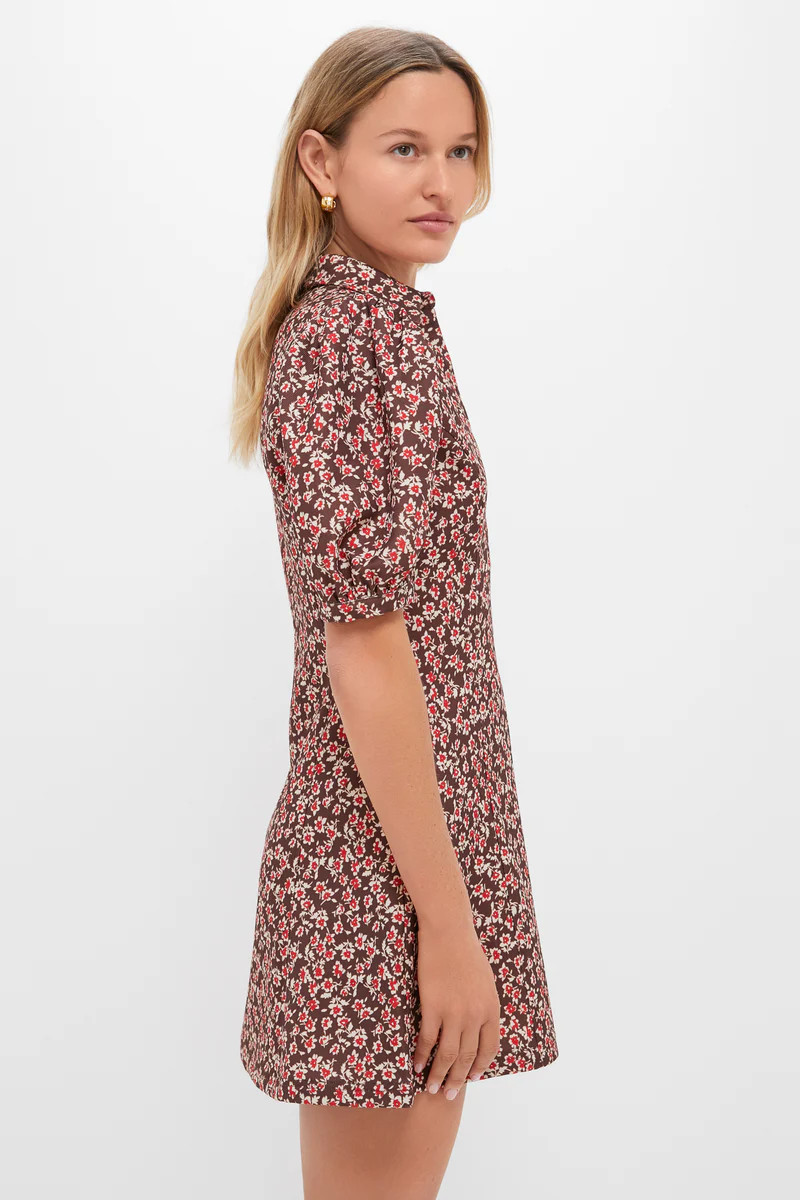 Brown & Red Floral Corduroy Front Zip Mini Dress | Tuckernuck (US)