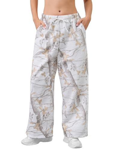 Eutten Women Wide Leg Camo Sweatpants High Waisted Drawstring Baggy Jogger Fleece Loose Sweat Pants with Pockets | Amazon (US)
