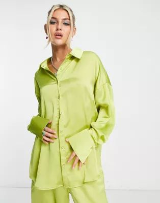 Public Desire satin oversized shirt in lime - part of a set | ASOS (Global)