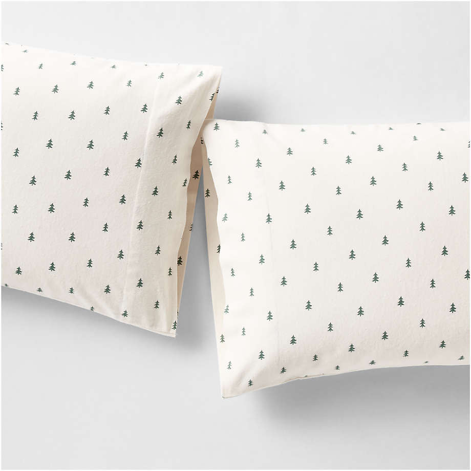 Cozysoft Organic Cotton Flannel Spruce Green Trees King Sheet Set + Reviews | Crate & Barrel | Crate & Barrel