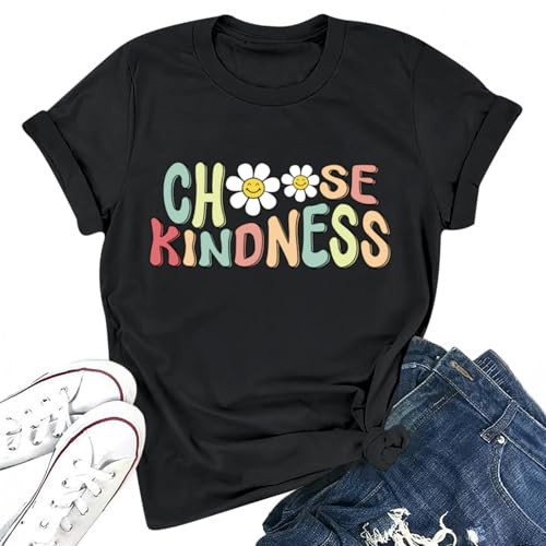 Zoemghc Choose Kindness Shirts for Women Be Kind Tshirt Inspirational Teacher Shirt Cute Positive Saying Casual Tee Tops(Black,2XL | Amazon (US)