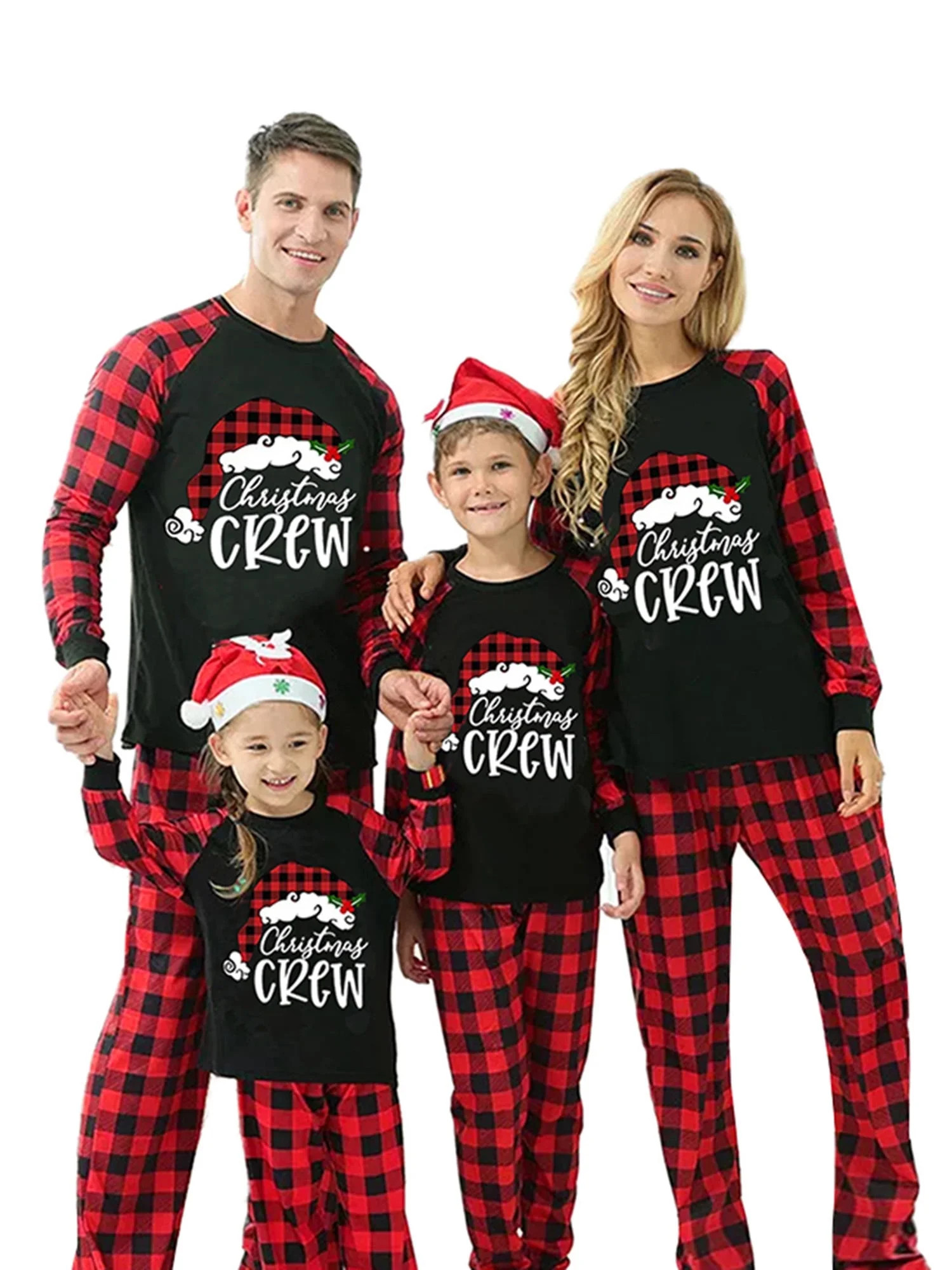 Bravoy Family Matching Christmas Pajamas, Long-Sleeved Letter Print Round Neck Tops + Plaid Patte... | Walmart (US)