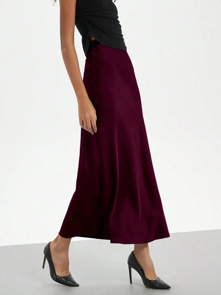 Women's Silky Satin Mid-Length Skirt | SHEIN