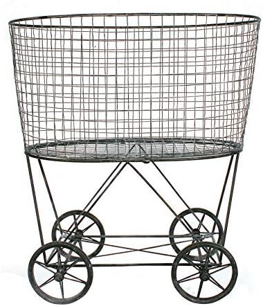 Amazon.com: Creative Co-op Vintage Metal Laundry Basket with Wheels 25" x 15" x 26 3/4" (W x D x ... | Amazon (US)